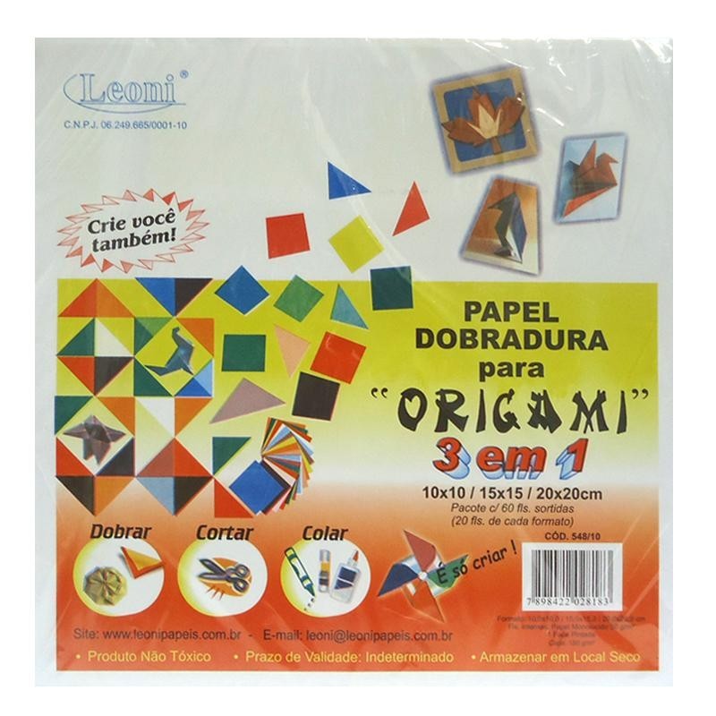 Papel origami 3 em 1 com 60 folhas Leoni - Stationery