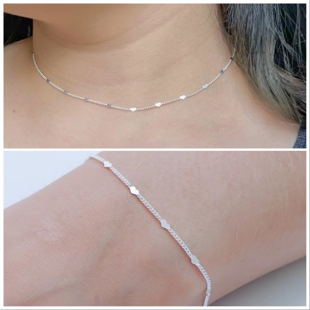 kit 2 colar + pulseira Com detalhe de coração Banhado a ouro 18k A prata 925 em Oferta na Shopee