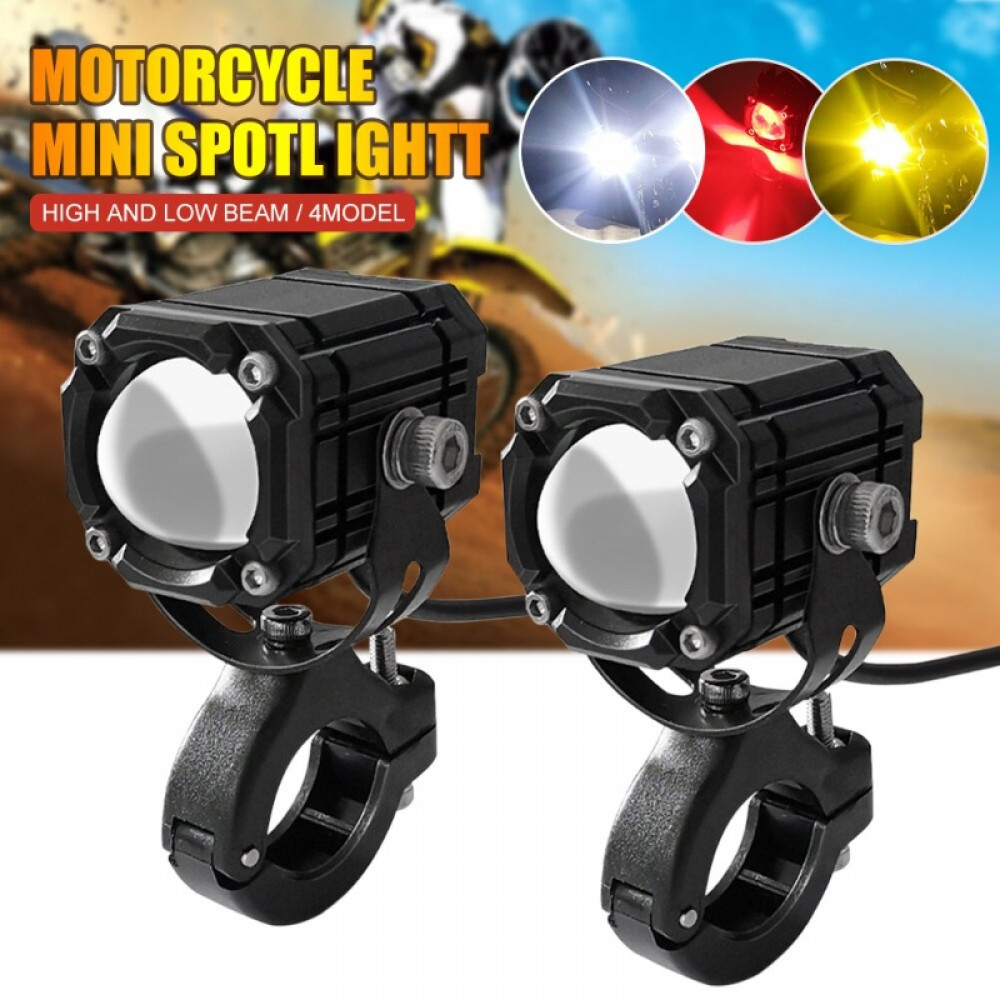 Universal 60W Luz Tricolor Mini Driving Light Motocicleta Spot Auxiliar LED Projector De Motos Lâmpada De Condução Branco Amarelo Vermelho Azul
