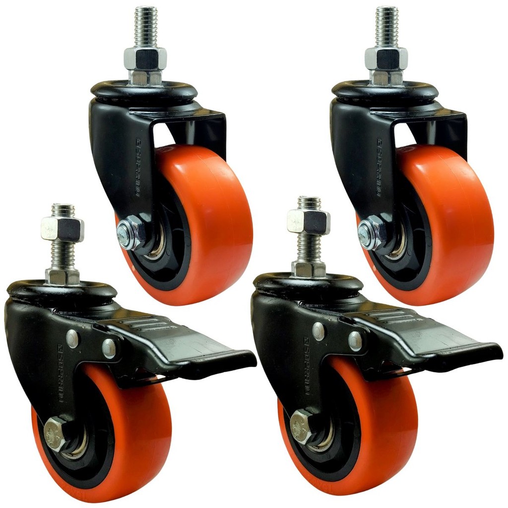 Kit 4 Rodas Rodízio Rodinhas Para Moveis Pesados Reforçado com Parafuso Espiga -  4 Polegadas