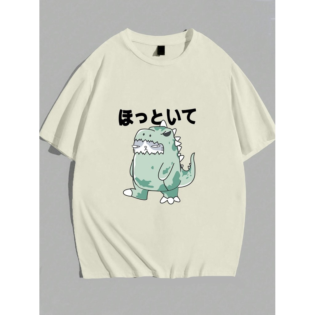 Blusa Dinossauro Off White Oversized T Shirt Unissex Moderna Tumblr Moda Casual Blogueira Estampada