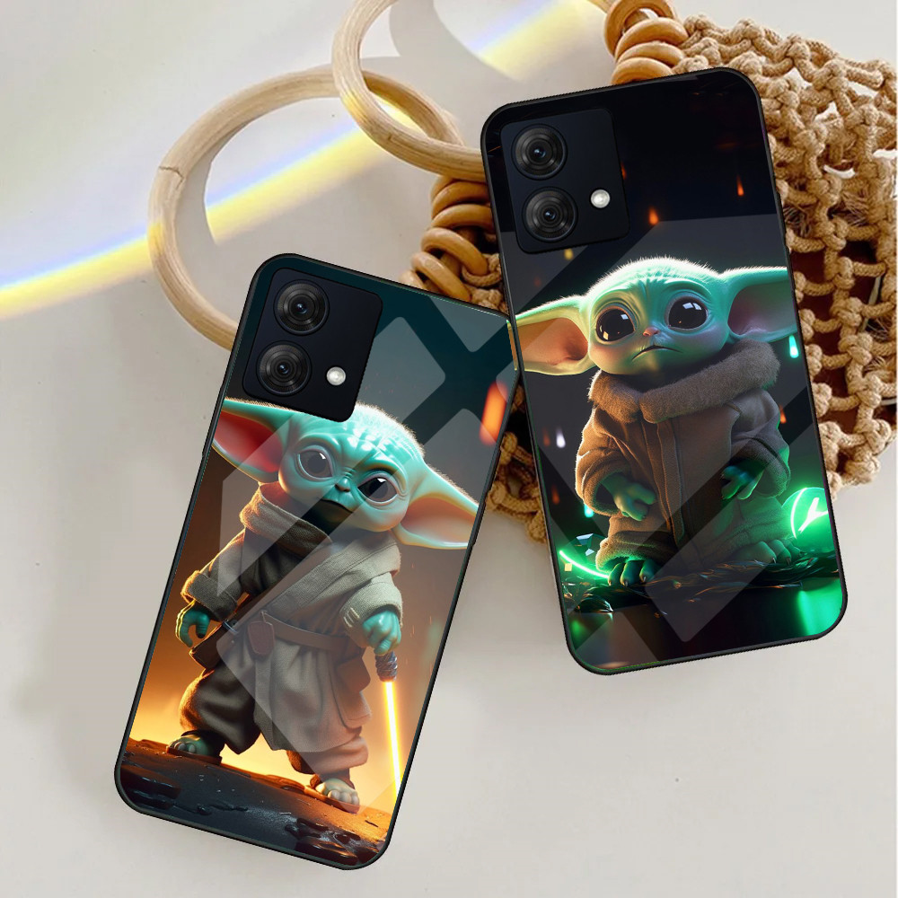 star wars Bebê Yoda Caso De Telefone Vidro Para Motorola Moto G75 G55 G35 G24 G34 G54 G84 G85 G34 Borda 50 60 Pro Capa
