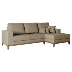 Sofá 4 Lugares Belgrado com Chaise Direito Linho Bege 250 cm