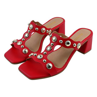 Tamanco Feminino Conforto Salto Grosso Bloco com ABS Spike Tachas em Oferta na Shopee