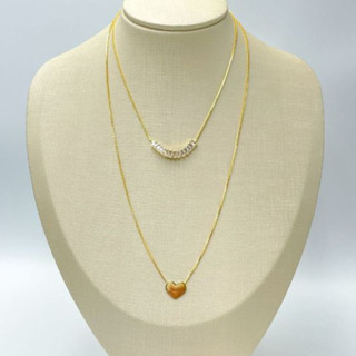Colar Duplo Cristal Riviera Baguete e Colar Pingente Coração  Banhado a  prata 925 Ouro18k