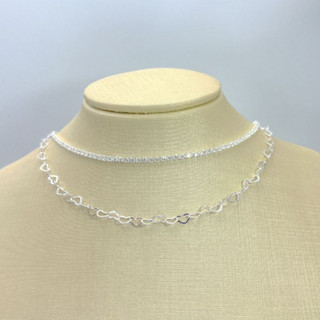 KIT 2 Choker Colar de Riviera Cristal Zircônia + Colar Com Coração  banhado a prata 925