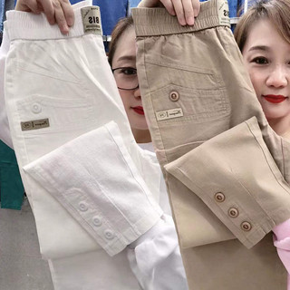 Calça de Linho de Algodão Calça Feminina Estilo Fino Verão Tamanho Grande Slimmer Harem Calça de Cenoura Reta Tornozelo