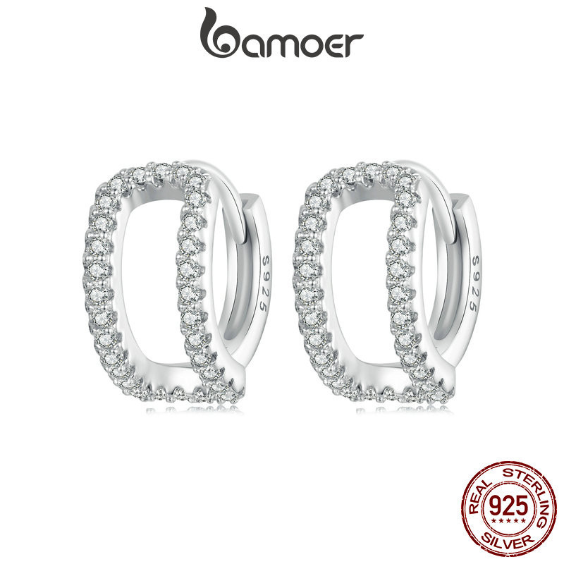 Brincos Bamoer 925 Sterling Sliver Stud De Duas Camadas De Design De Jóias Para Mulheres - Fashion Accessories