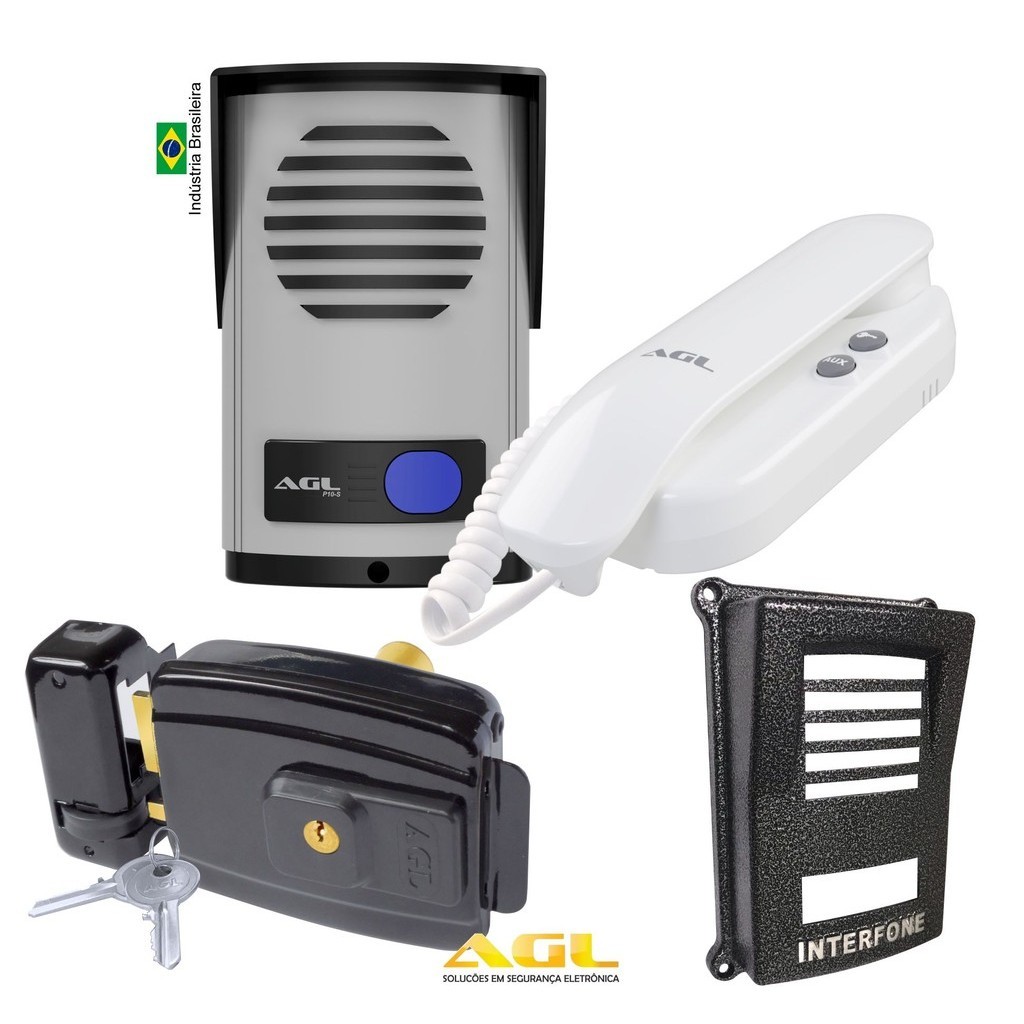 Kit  Agl Porteiro + Interfone S100 + Fechadura + Protetor