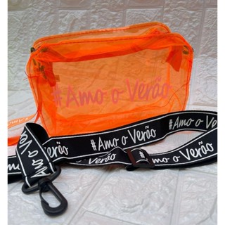 Bolsa de Praia Amo o Verao  2x1 Transparente com Alça Transversal e Necessaire