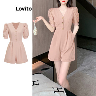 Lovito Elegante Macacão com Botões e Pregas Simples para Mulheres L77ED324
