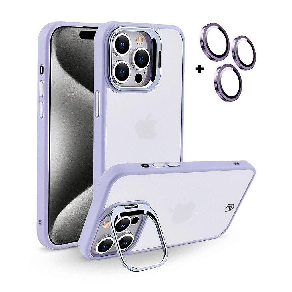 Capa Case Capinha Gshield Gravity P/ iPhone 15 Pro Max - Kickstand e Protetor de Lentes Cor Lilás