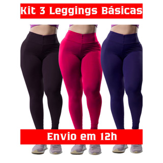 Kit 3 Peças Calça Leggings Academia Feminina Leg grossa com compressão Blackout zero Transparência Cós Largo valor Promocional