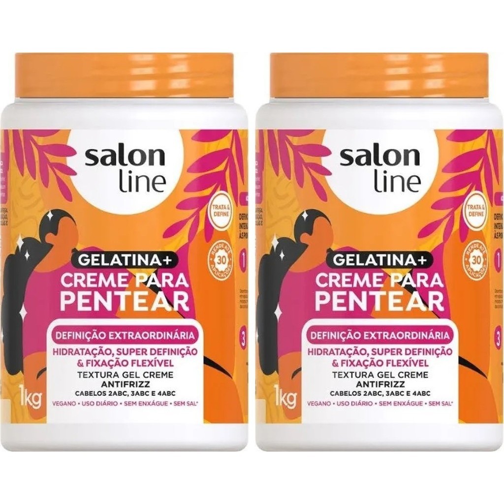 Kit 2 Definição Extraordinária Creme de Pentear + Gelatina 1kg cada Salon Line em Oferta na Shopee