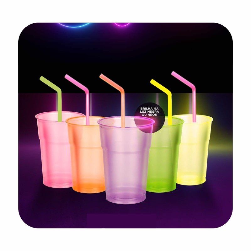 Copo 300 ml 50 unid + Canudo Neon 40 unid
