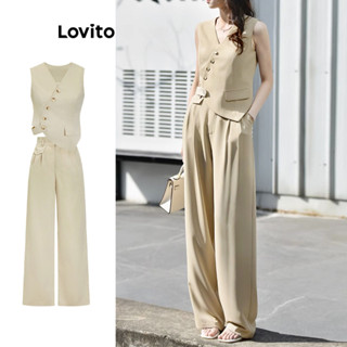 Lovito Conjunto De Calças Casuais Lisas Assimétricas Para Mulheres L77ED107