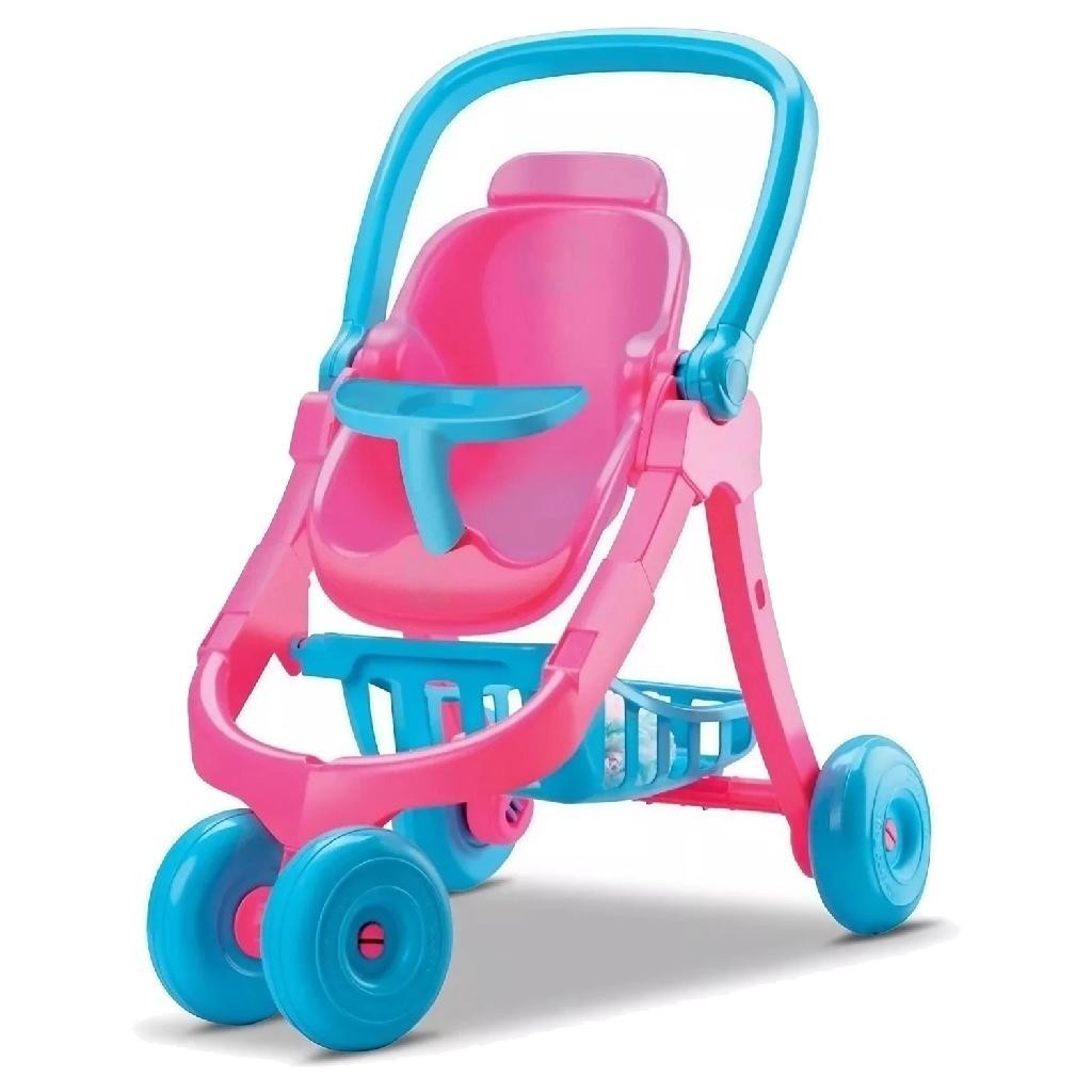 Carrinho de Boneca Rosa 3 em 1 Bebê Conforto, Cadeirinha e Carrinho de Passeio