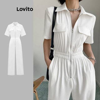 Lovito Casual Macacão com Bolso e Zíper para Mulheres L80ED339