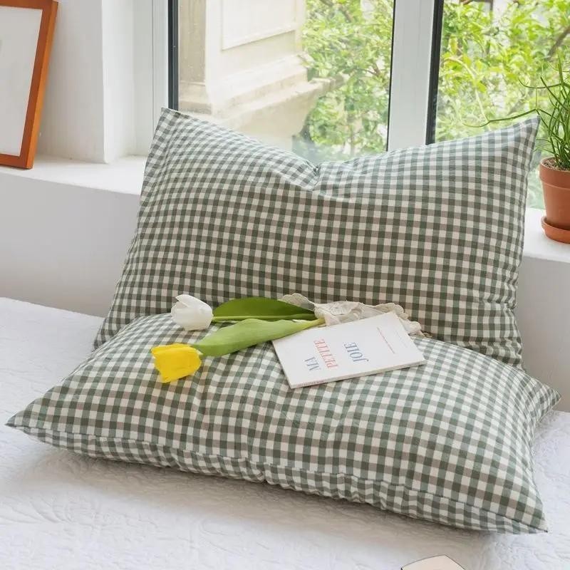 2pcs Envelope De Fronha De Travesseiro Simples Listrado Liso Checado Capa De Algodão Lavad...