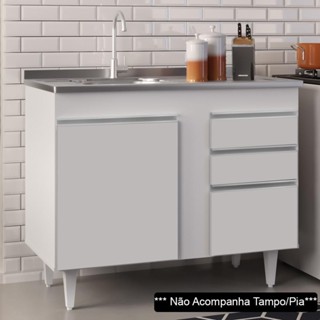 Balcão Gabinete 100cm Sem Tampo 2 Portas 2 Gavetas Luziania Branco - Lumil Móveis em Oferta na Shopee