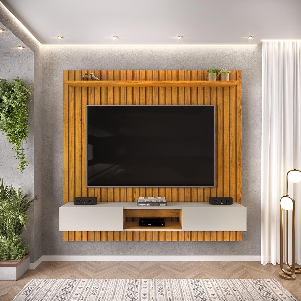 Painel para TV até 70 Polegadas Ripado DJ Móveis Luca 180 Cedro Bali em Oferta na Shopee