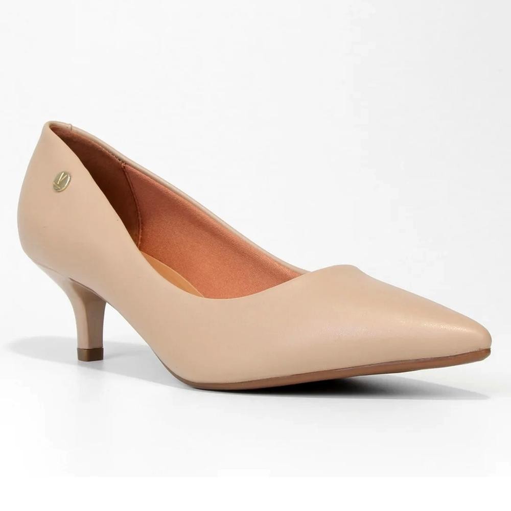 Scarpin Vizzano Salto Baixo Básico Bico Fino Feminino - Bege - Women Shoes