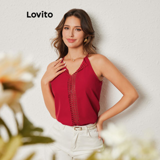 Lovito Elegante Blusa Feminina Lisa com Renda LBL08274