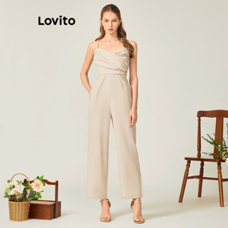 Lovito Casual Macacão Feminino Liso Cruzado com Costas Abertas L71ED198 (Damasco/Preto)
