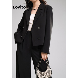 Lovito Casual Blazer Feminino Liso com Botão L70AD132 (Cinza Escuro)
