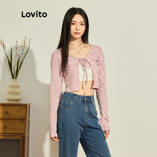 Lovito Cardigan Casual com Amarração e Textura para Mulheres L73AD151