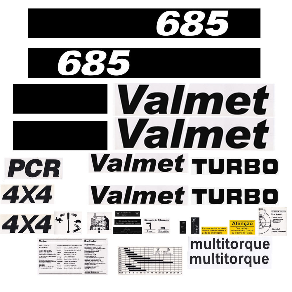 Jogo Faixa Decorativa Trator Valmet 685 4x4 Turbo Faixa Preta