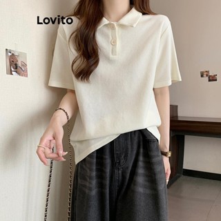 Lovito Camiseta Casual Feminina Com Botão Liso LNE49408