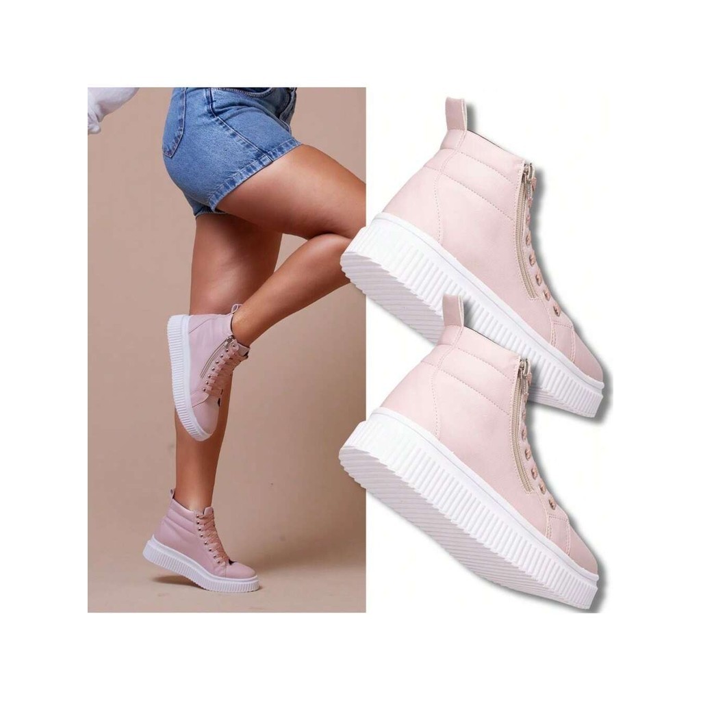 Kit 2 Bota Feminina Plataforma. Conjunto De Botas Da Moda Ambas Com Solado De Borracha Antiderrapante. Sapato Feminino De Qualidade.