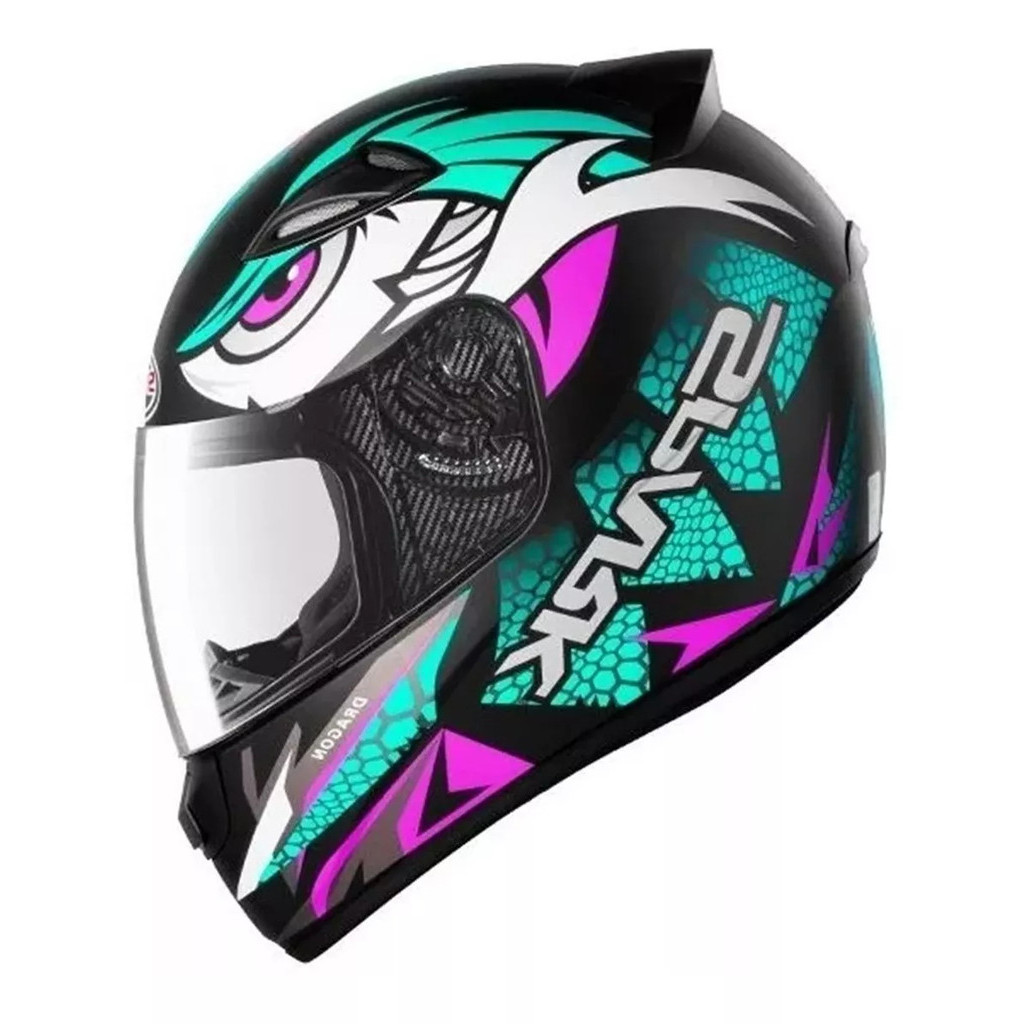 CAPACETE EBF SPARK FEMININO DRAGON PRETO E TIFANY FOSCO