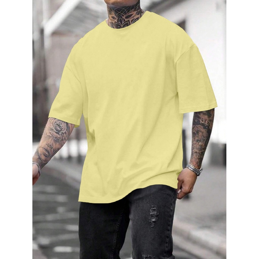 Camisa Amarelo Casual Fitness Camiseta Larga Street Wear Confortável Blusa Oversized Esportiva Lisa