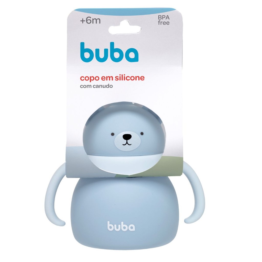 Copo em Silicone Com Canudo Ursinho Azul 19689 - Buba em Oferta na Shopee