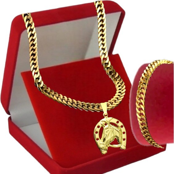 Corrente + Pingente + Pulseira Aço Inox Banhado A Ouro 18k