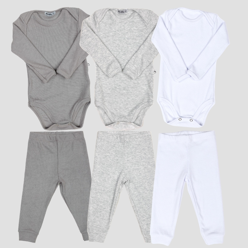 Kit bebê 6 peças Body Manga Longa e Calça Pagão canelado 03k3