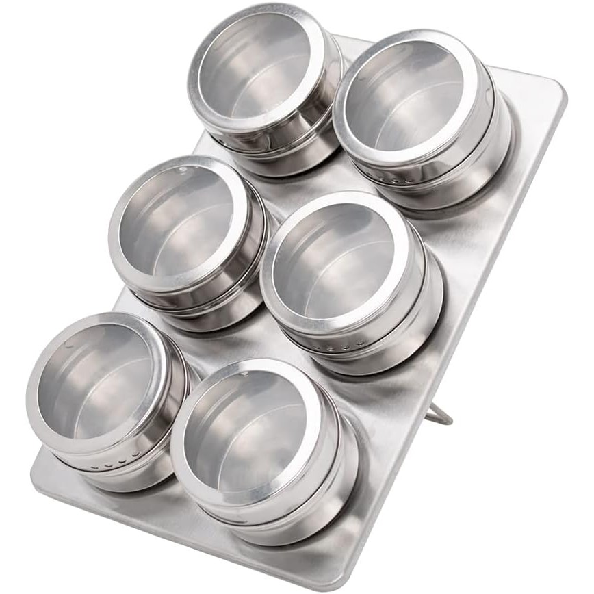 Jogo 6 Porta Condimento Inox Imã Tempero Suporte Retangular MimoStyle
