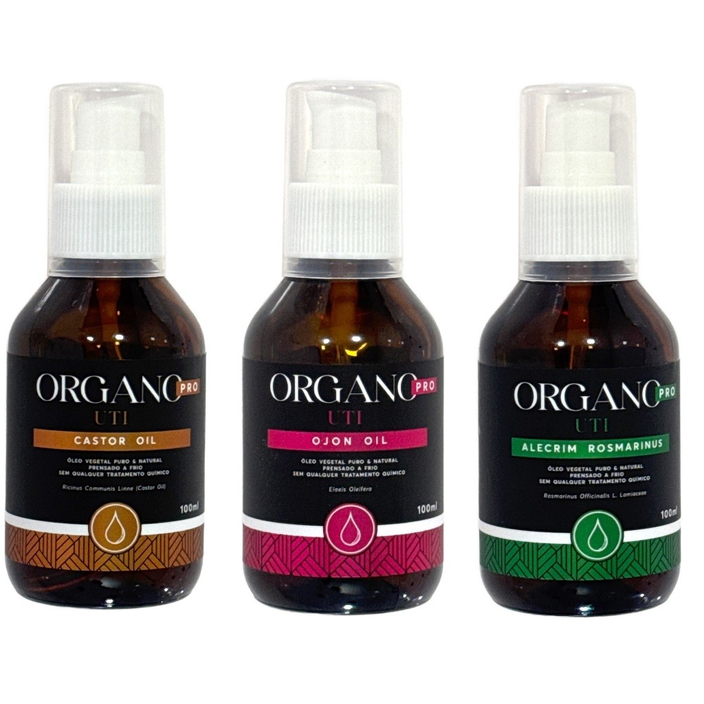 organo pro uti kit trio óleos castor oil , ojon oil ,alecrim rosmarinus 100 ml