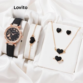Lovito Casual Heartshape Butterfly 5Pcs Relógio De Quartzo Leve E Luxuoso Para Mulheres LCS06498