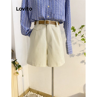 Lovito Shorts Plissados Casuais Com Bolso Liso Para Mulheres L77ED083