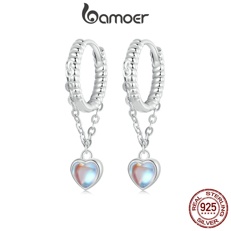 Brincos Bamoer 925 Sterling Sliver Hoop Desenho Do Coração Jóias Presentes Para Mulheres