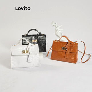 Lovito Casual Simples Bolsa Sacola de Ombro Feminina com Estampa de Crocodilo Profissional para Escritório L63AD319 (Marrom/Branca/Preta)