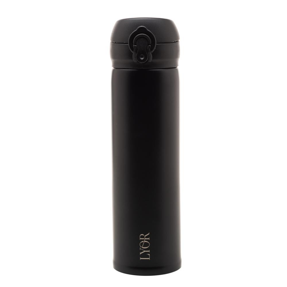 Garrafa Térmica Lyor em Aço Inox Preta com Tampa Flip 410ml - Home & Living