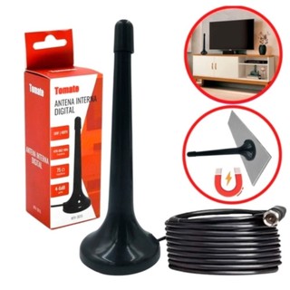 Antena Digital Interna Amplificada HD Portátil Cabo 5 Metros Sinal TV Digital Alta Definição Compatível com Smart TV