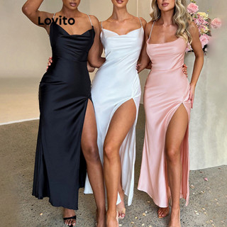 Lovito Vestido De Festa Liso Com Frente Dividida Para Mulheres LNL43061