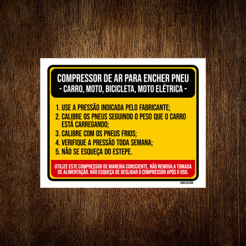 Placa Sinalização - Compressor Ar Encher Pneu