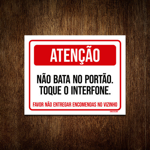 Placa Atenção Bata Portão Toque Interfone 18x23