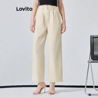 Lovito Casual Calça Feminina Lisa com Botão e Bolso L74ED360